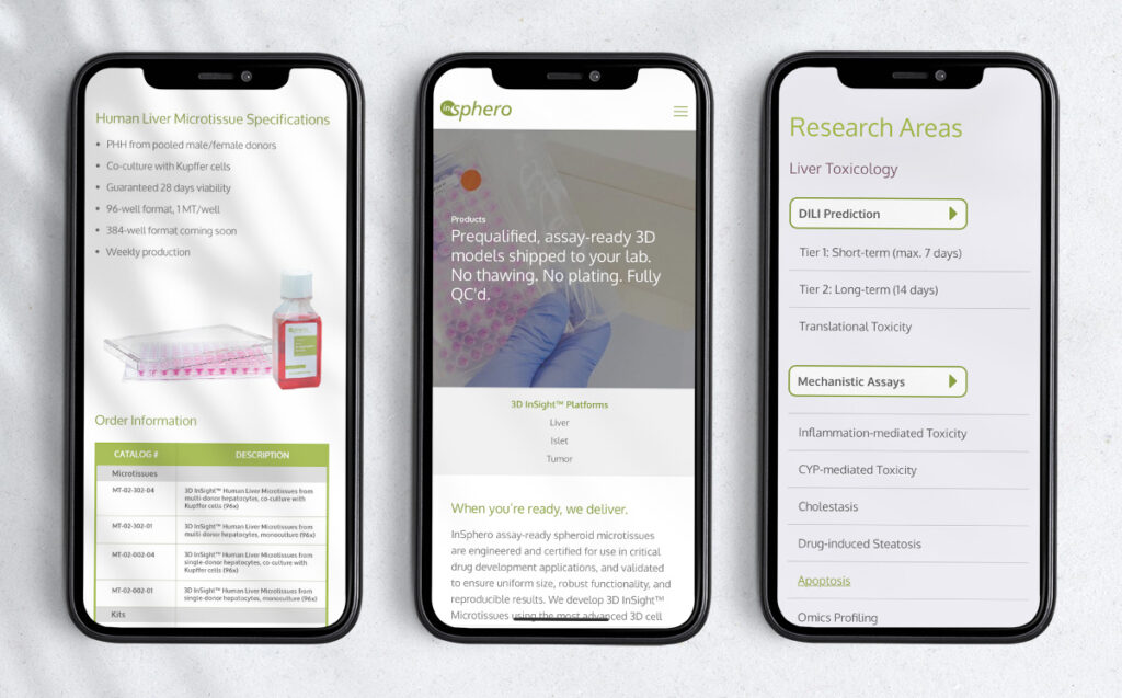 InSphero mobile website design