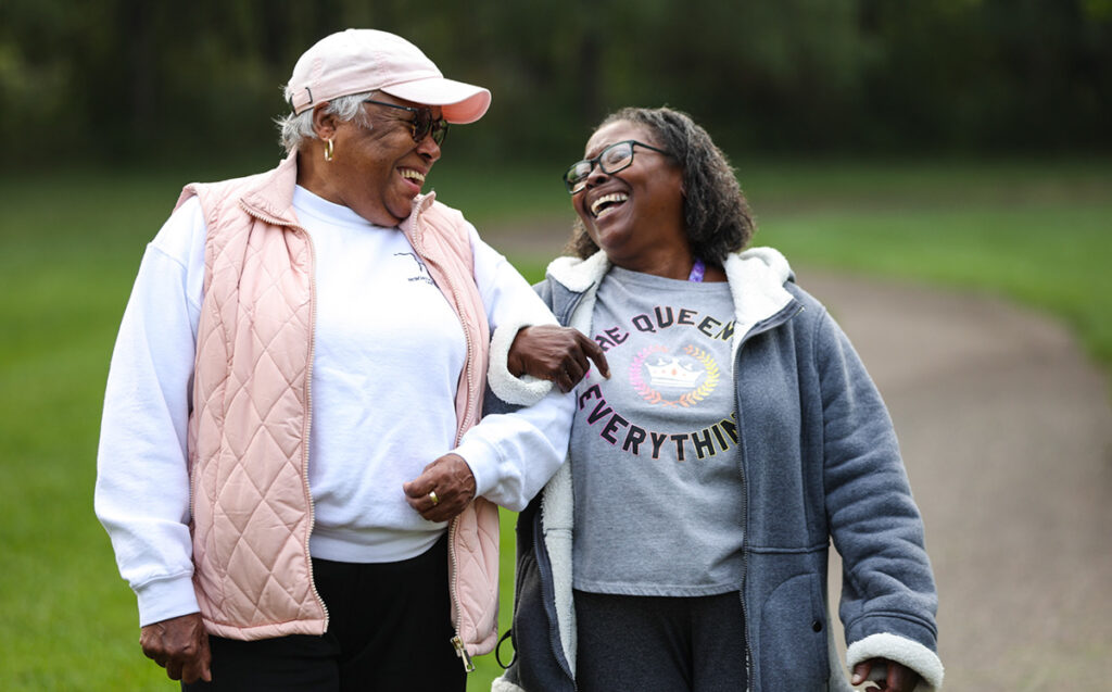 Two women walking