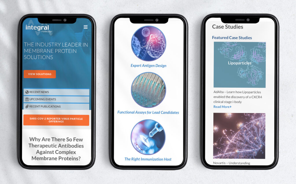 Integral Molecular website design on mobile phones