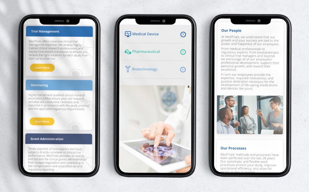 MedTrials website design on mobile