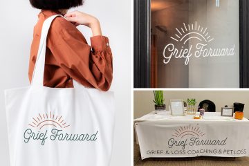 Grief Forward signs and promo items